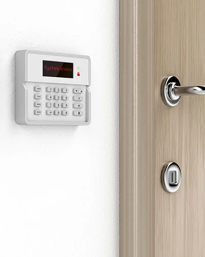 intruder-alarms A intruder alarm fix in the white wall.